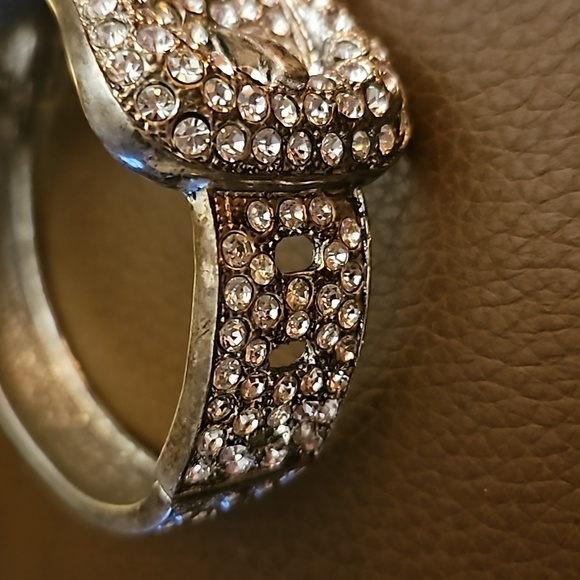Vintage Rhinestone Bling Belt Chunky Clamper Bracelet - Picture 7 of 11